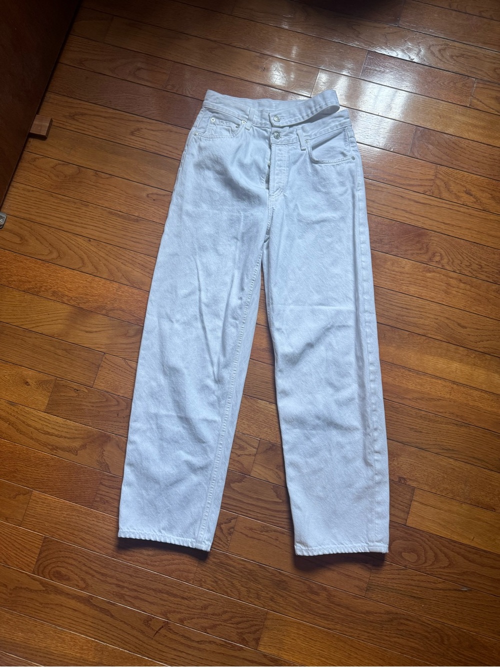 AGOLDE Broken Waistband White Asymmetrical Straight Leg Jeans Size 26